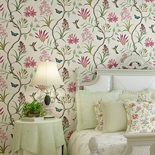 Papel pintado vintage floral sofá fondo pared que cubre papel pintado idílico para dormitorio beige