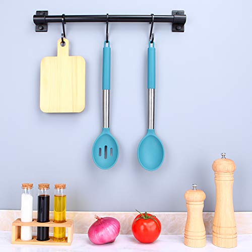 Paquete de 2 cucharas de cocina de silicona grandes, antiadherentes, resistentes al calor, utensilios de cocina para mezclar, servir, drenar, agitar (azul)