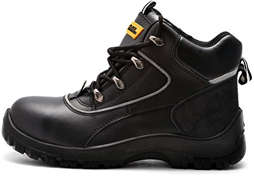 para Hombre de Piel de Botas de Seguridad para Hombre Puntera de Acero de Seguridad Botas de Seguridad S3 SRC Calzado de Trabajo Tobillo Piel 7752 Black Hammer (47 EU)