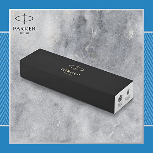 Parker IM pluma estilográfica | Azul-gris Premium con adornos cromados | Punta fina con recambio de tinta azul | Estuche de regalo