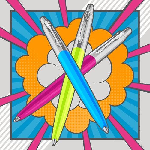 Parker Jotter Originals bolígrafos | Colección de Pop Art | lima, azul cielo y rosa cálido con detalles cromados | punta mediana | tinta azul | 3 unidades
