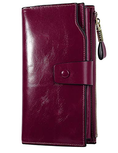 PARVENZA Mujer Monedero Bloqueo RFID Billetera Gran Capacidad Piel Genuina Plegable Cartera Violeta