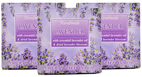 Pastillas de jabón hecho a mano naturales de lavanda con aceite de lavanda y aceite de coco, Rejuvenecedor, Calmante, Limpiador e Hidratante Pastillas de jabón para pieles secas y sensibles, 3x60g