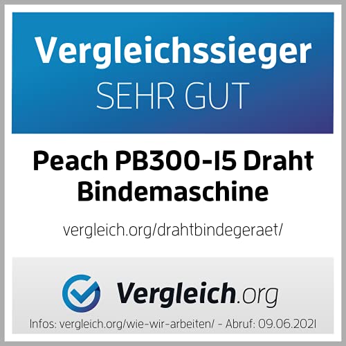 Peach PB300-15A - Encuadernadora de alambre (DIN A4, encuaderna 60 páginas, incluye 34 canutillos de 8 mm, capacidad de perforación de 6 hojas)