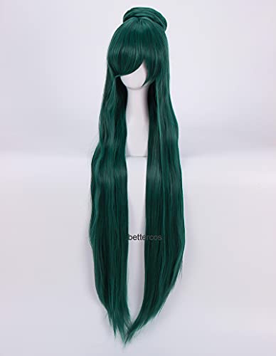 Peluca de cosplay Sailor Moon Sailor Plutón Meiou Setsuna Cosplay Pelucas de Cosplay 100 cm Larga Oscuro Verde Resistente al calor Peluca Sintética Sintético + Peluca Cap + Un Bollo Para la fiesta