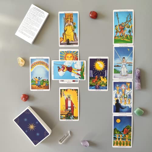 Pelucton Cartas del Tarot en Español para Principiantes, Edición en Español e Inglés de la Baraja de Tarot Clásica de 78 Cartas con Libro Guía y Bolsa de Terciopelo.