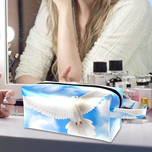 Pentcost Paloma blanca Dove Blue Sky Clouds - Bolsa de cosméticos para mujer, piel de microfibra con cremallera