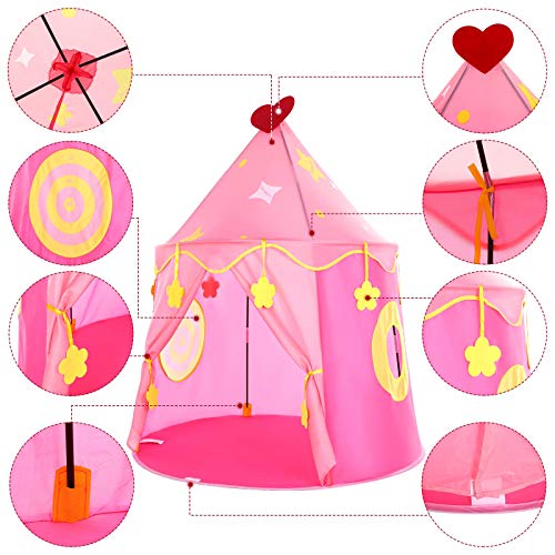 Peradix Tienda Campaña para Niños, Castillo de la Princesa, Carpa con Juego de Pitcheo, Regalo para Niños,Carpa para niños portátil Pop Up,Tienda Rosa Plegable para Interior y Exterior (Rosado)