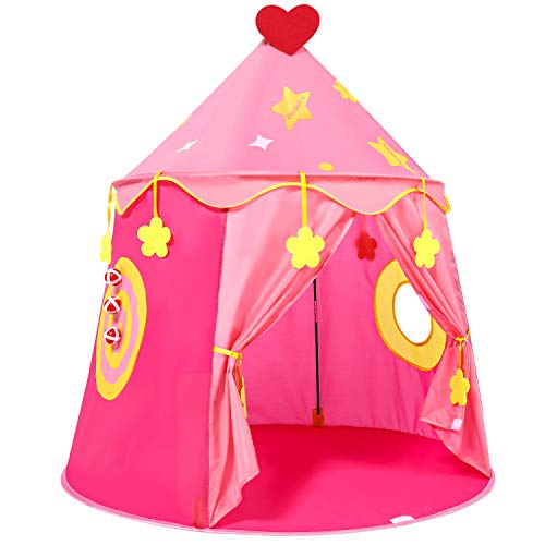 Peradix Tienda Campaña para Niños, Castillo de la Princesa, Carpa con Juego de Pitcheo, Regalo para Niños,Carpa para niños portátil Pop Up,Tienda Rosa Plegable para Interior y Exterior (Rosado)