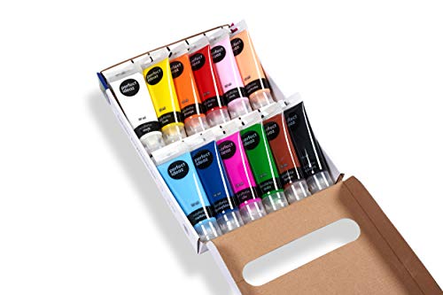 perfect ideaz Set de Pinturas acrílicas 12 x 75 ml, 12 Tubos, Alta proporción de pigmentos, Pintura acrílica de Alta Cobertura y de Secado rápido, Ideales para Pintar y Dibujar