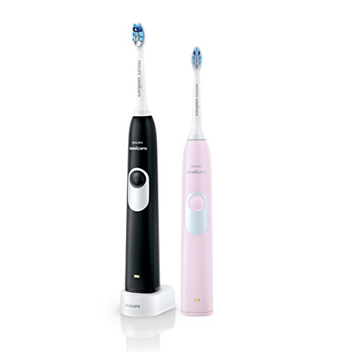 Philips Sonicare Serie 2 HX6232/41 - Pack de 2 cepillos de dientes eléctricos, Color Negro y Rosa