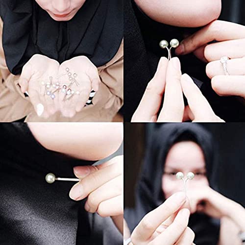 PhoenixDN 24 Pcs Pin de Bufanda con Clip de Perlas, Clips Musulmanes de Los Pines Del Hijab, Clips de Seguridad para Bufandas De Perlas, para Las Mujeres Del Mantón Del Hijab, Vestido de Banquete
