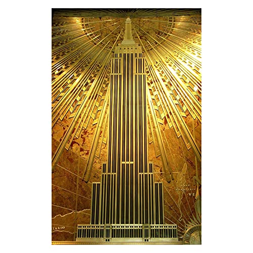 PICQXS 60X90cm Sin Marco Carteles y Grabados Póster de Edificio Empire State Dorado, impresión Moderna de Lujo, Cuadro de Arte de Pared para Sala de Estar