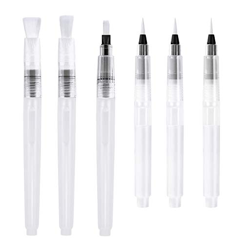 Pincel de Agua 6 Pcs Set Pinceles Acuarela,Pincel con Deposito de Agua Recargable Rotulador Acuarela Water Brush Pens Regalo para Pinturas de Acuarela Punta Pequeño Mediana Grande