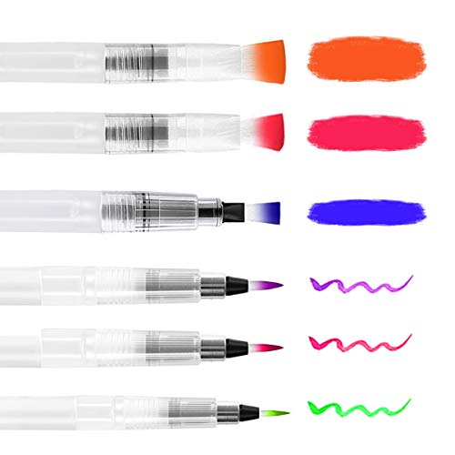 Pincel de Agua 6 Pcs Set Pinceles Acuarela,Pincel con Deposito de Agua Recargable Rotulador Acuarela Water Brush Pens Regalo para Pinturas de Acuarela Punta Pequeño Mediana Grande