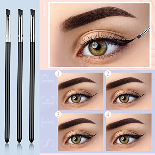 Pincel de Delineador de Ojos 3 Cepillos de Delineador de Ojos en Ángulo Pincel de Delineador de Ojos Plano Inclinado de Maquillaje Cepillo de Base Polvo de Ojos Portátil para Gel, Líquido