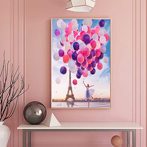 Pintar por numeros para Adultos Paris - Chica con Globos - Cuadro de Pinturas con numeros con Pinceles y Colores Brillantes - Lienzo con numeros Dibujado fácil de Pintar para Adultos y niños