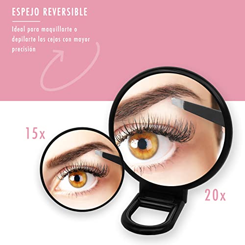 Pinzas cejas profesional de alta precisión, incluye espejo de aumento, Pinzas cejas depiladoras faciales/ Cejas perfectas como peluqueria, Accesorios de cuidado facial para mujer N