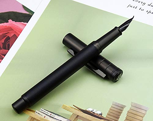 Pluma Estilográfica Bosque Negro Pluma de Caligrafía Fude de Punta Doblada, Diseño Clásico con Convertidor y Juego de Caja de Regalo de Metal de Hongdian