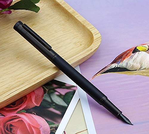 Pluma Estilográfica Bosque Negro Pluma de Caligrafía Fude de Punta Doblada, Diseño Clásico con Convertidor y Juego de Caja de Regalo de Metal de Hongdian