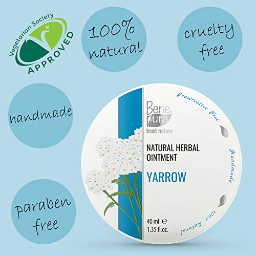 Pomada Natural con Milenrama Blanca 40ml, Extracto de Aceite Frío, 100% Natural - Contra las Hemorroides, Estabiliza las Paredes de los Vasos Sanguíneos y Mejora el Flujo Sanguíneo– Hecho a mano en EU