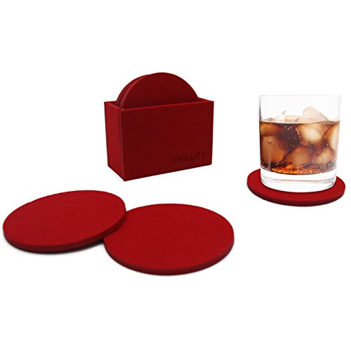 Posavasos de fieltro / Posavasos de cristal para bar, mesa, copas (caja de 8 unidades)., tela, rojo, 10 cm