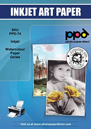 PPD Inkjet - A4 x 25 Hojas de Papel Fotográfico Giclée 240 g/m² para Acuarela - Acabado Mate - Apto para Todas Impresoras de Inyección de Tinta - PPD-74-25