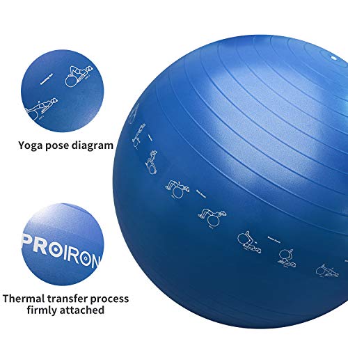 PROIRON Pelota de Pilates Embarazadas 65cm- Fitball Anti-Burst con Patrón de Pose Grueso Pelota de Ejercicio,Yoga, Fitness, Embarazo incluidos Bomba (Azul)