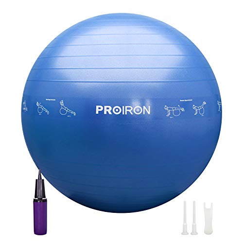 PROIRON Pelota de Pilates Embarazadas 65cm- Fitball Anti-Burst con Patrón de Pose Grueso Pelota de Ejercicio,Yoga, Fitness, Embarazo incluidos Bomba (Azul)