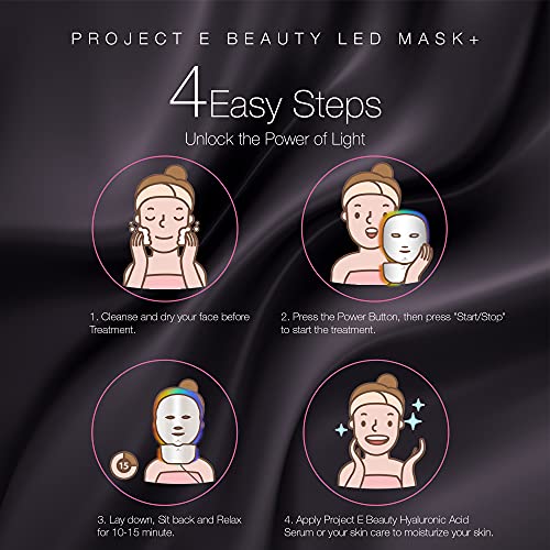 Project E Beauty Mascarilla de fotones para el cuello y la cara para el rejuvenecimiento de la piel. Terapia de fotones LED inalámbrica, tratamiento de luz de 7 colores, máscara facial