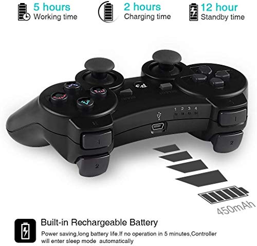 PS3 Mando,Mando Inalámbrico para PS3 Bluetooth Game Controller Joystick Gamepad Playstation 3 Dual Vibration 6 ejes USB Controller Wireless Joypad