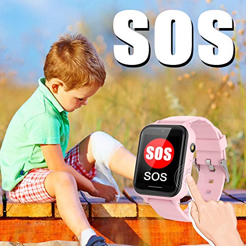 PTHTECHUS Reloj Inteligente para Niños, Reloj Teléfono para Niña y Niño Pantalla Táctil con Música, 7 Juegos, Cámara, Linterna, Alarma, Smartwatch para Niños Regalo, Rosa