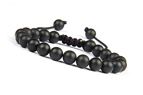 Pulsera "Shamballa" para hombre de GOOD.designs, pulsera trenzada de perlas de piedras naturales de Onyx, Tiger o Lava en negro, Onyxstein, 16 - 23 cm