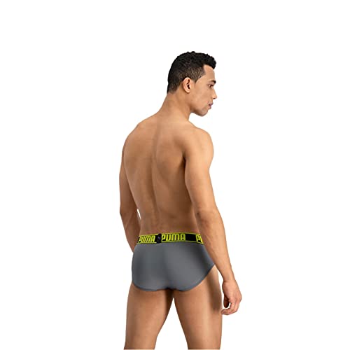 PUMA Active Brief 2p Packed Ropa Interior, Gris Grey Yellow, XL (Pack de 2) para Hombre