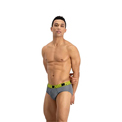 PUMA Active Brief 2p Packed Ropa Interior, Gris Grey Yellow, XL (Pack de 2) para Hombre