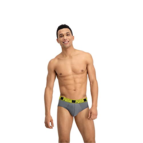 PUMA Active Brief 2p Packed Ropa Interior, Gris Grey Yellow, XL (Pack de 2) para Hombre