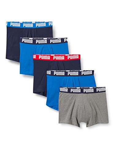 PUMA Basic Men's Boxers (5 Unidades) Calzoncillos Tipo bóxer, Color Azul y Gris, XL (Pack de 5) para Hombre