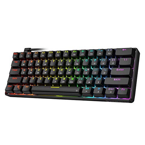 Punkston TH61 60% teclado mecánico para juegos, RGB retroiluminado con cable ultracompacto con cable mini teclado mecánico teclas completas programable negro (interruptor óptico negro)