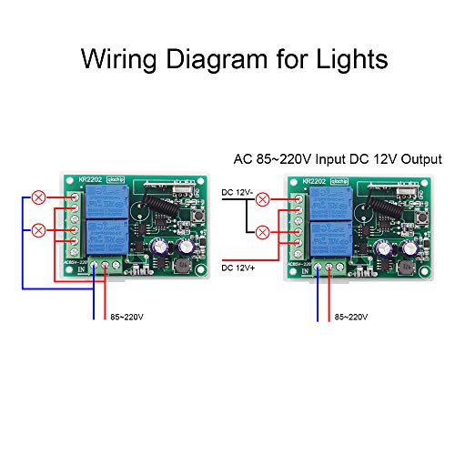 QIACHIP 220V AC 2 Canales Inalambrico Control Remoto Interruptore Universal, RF 433mhz Receptor con Mando 2CH Módulo de Relé y Transmisor para Puerta Garaje, Ligero, Uso Doméstico