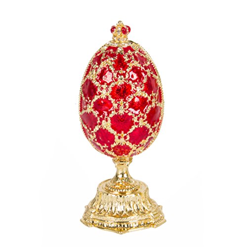 QIFU Hand Painted Enamelled Red Faberge Egg Style Decorative Hinged Jewellery Trinket Box Unique Gift For Home Decor