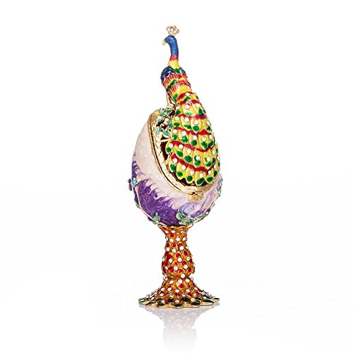 QIFU - Joyero decorativo con bisagras, pintado a mano, diseño de huevo de pavo real, regalo único para decoración del hogar.