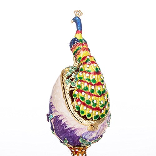 QIFU - Joyero decorativo con bisagras, pintado a mano, diseño de huevo de pavo real, regalo único para decoración del hogar.