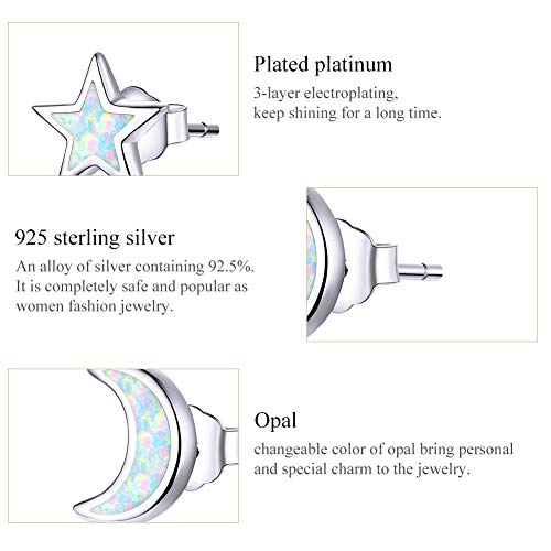 Qings Pendientes Estrella y Luna de Moda Pendientes Asimétricos de Plata de Ley 925 Envía Novia y Madre
