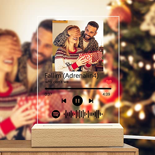 Q&K Arte de Vidrio de Spotify Personalizado Música Placa con ​Luz de Noche,Placa de Foto de Código de Spotify Escaneable Personalizada,Regalos para Novio, Novia, Tu Madre