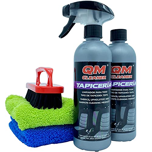 QM cleaner Kit limpiador de tapicería para Coche, Asientos, Tela, Alcantara... - Incluye 2 QM tapicería 2 microfibras y 1 cepillo premium extra