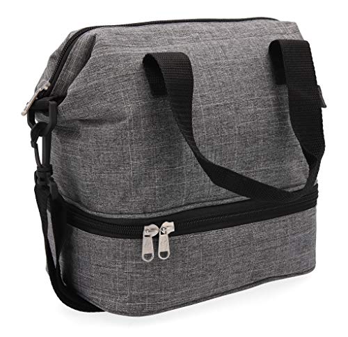 Quid PORTAMENU, 5X25 GO METROPO QD Bolsa Porta Alimentos, Lunch Bag, Exterior de Tela e Interior isotérmico, 23x15,5x25 cm, 2 Compartimentos, Material (Foam térmico), Gris, Medium