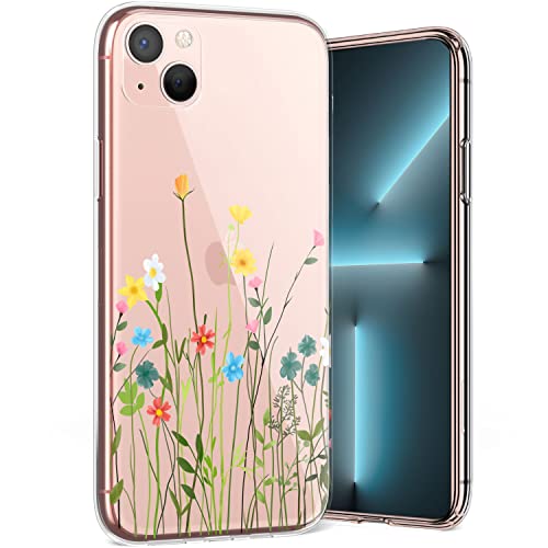 Qult Carcasa para Móvil Compatible con Funda iPhone 12 Pro MAX Silicona Transparente Slim Suave Bumper Teléfono Caso para iPhone 12 Pro MAX con Dibujo Prado de Flores