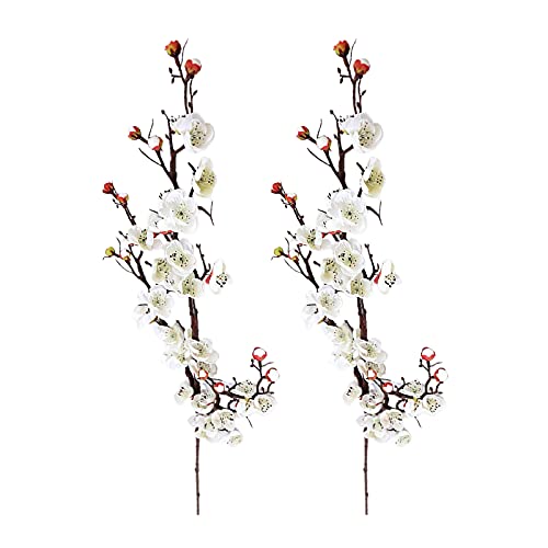 QZENENE 6 flores artificiales de ciruela, flores de imitación de seda de 36 pulgadas, ramo de flores de tallo largo para bodas, fiestas, decoración del hogar, color blanco