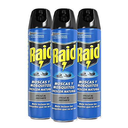 Raid - Moscas y Mosquitos, Spray Insecticida Aroma Frescor Natural, 600ml (Pack de 3)