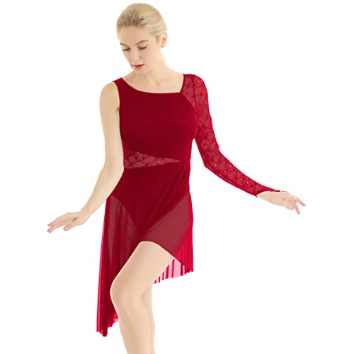 ranrann Vestido de Danza Ballet para Mujer Asimétrico Vestido de Baile Lírico Latino Traje de Tango Rumba Oriental Leotardo Body de Gimnasia Dancewear Borgoña M